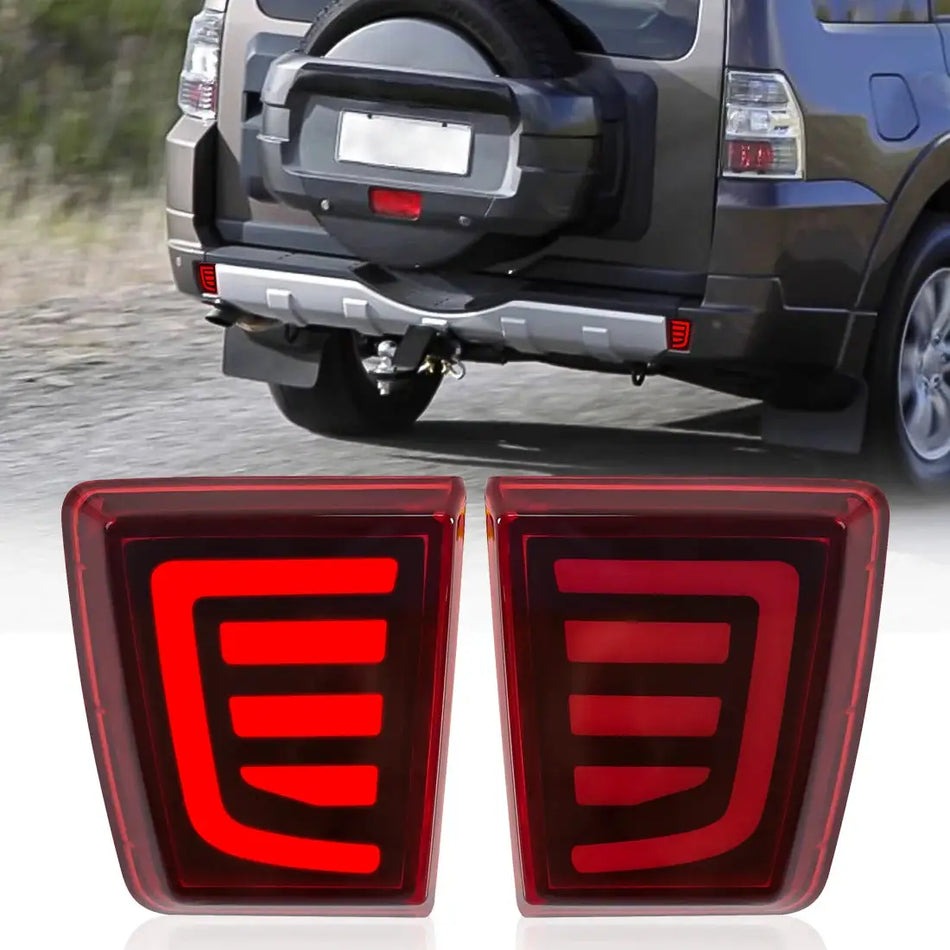 LED Bumper Reflector Lights For Mitsubishi Pajero Shogun V97 V98 V87 V93 V95 Montero 2007 - 2020 Dynamic Turn Signal Brake Lamps by InterCyprus Trading Ltd