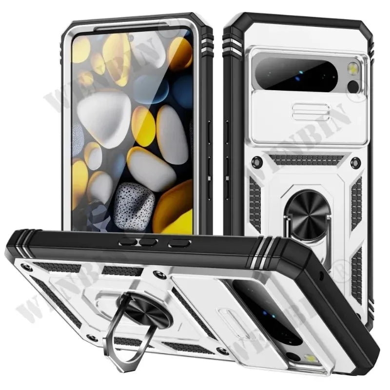 Heavy Duty Armor Case with 360 Degree Rotating Kickstand for Google Pixel 9A, 9, 8, 7 Pro, 8A, 7A, 6A - Shockproof Protective Cover