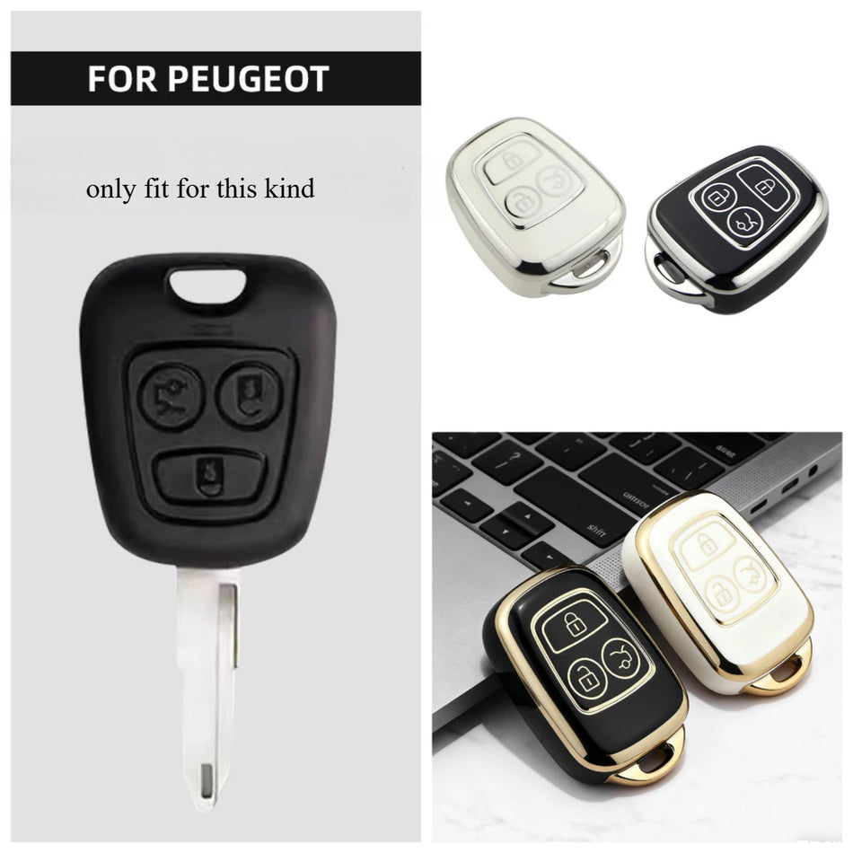 Etui ochronne na kluczyk dla Citroen C1/C4 i Peugeot 106-407, 3-przyciskowe TPU z łatwym dostępem i ochroną przed zarysowaniami