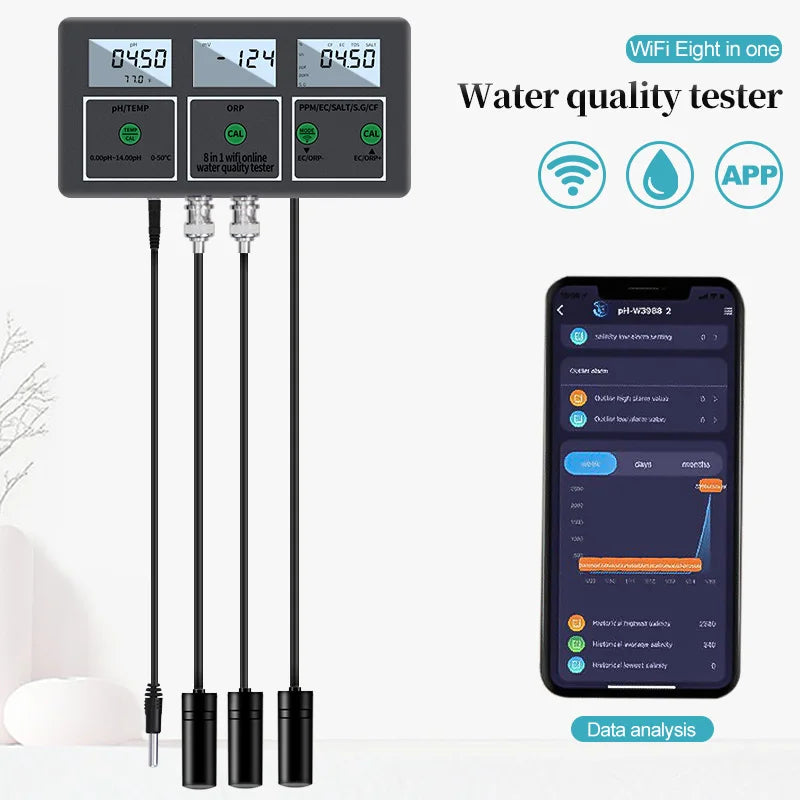 pH-W218 Water Quality Tester - 8-In-1 WiFi Data Transfer AU Plug