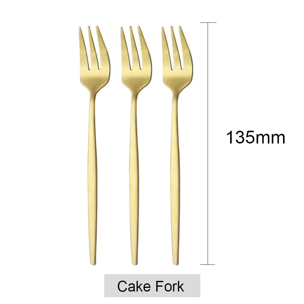 6Pcs Stainless Steel Matte Cake Fork Set &ndash; Elegant Gold Tableware