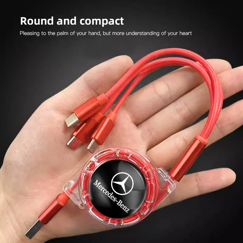 3-in-1 Fast Charger USB Cable for Mercedes Benz AMG E S C Class - Compatible with Micro, Lightning, and Type-C