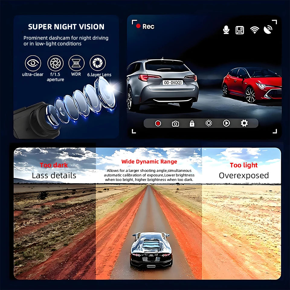 ACCEO Dash Cam 4K Front 2.5K Rear Dual &ndash; Night Vision