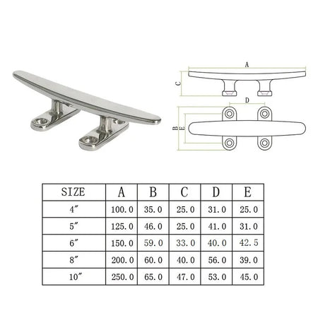 2-Piece 316 Stainless Steel Boat Cleats &ndash; Mirror Polish