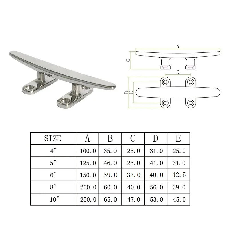2-Piece 316 Stainless Steel Boat Cleats &ndash; Mirror Polish