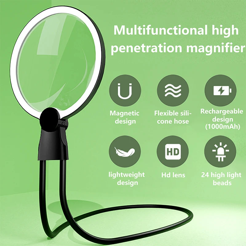 Portable Magnifying Glass With Light &ndash; 5X Handsfree Reading black