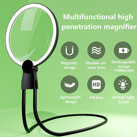 Portable Magnifying Glass With Light &ndash; 5X Handsfree Reading black