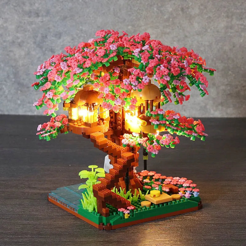 Mini Sakura Tree Building Blocks &ndash; Light Treehouse Model pink with LED / original box