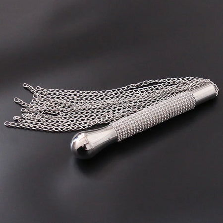 Metal Alloy Chain Tassel Short Horse Whip &ndash; Crystal Handle