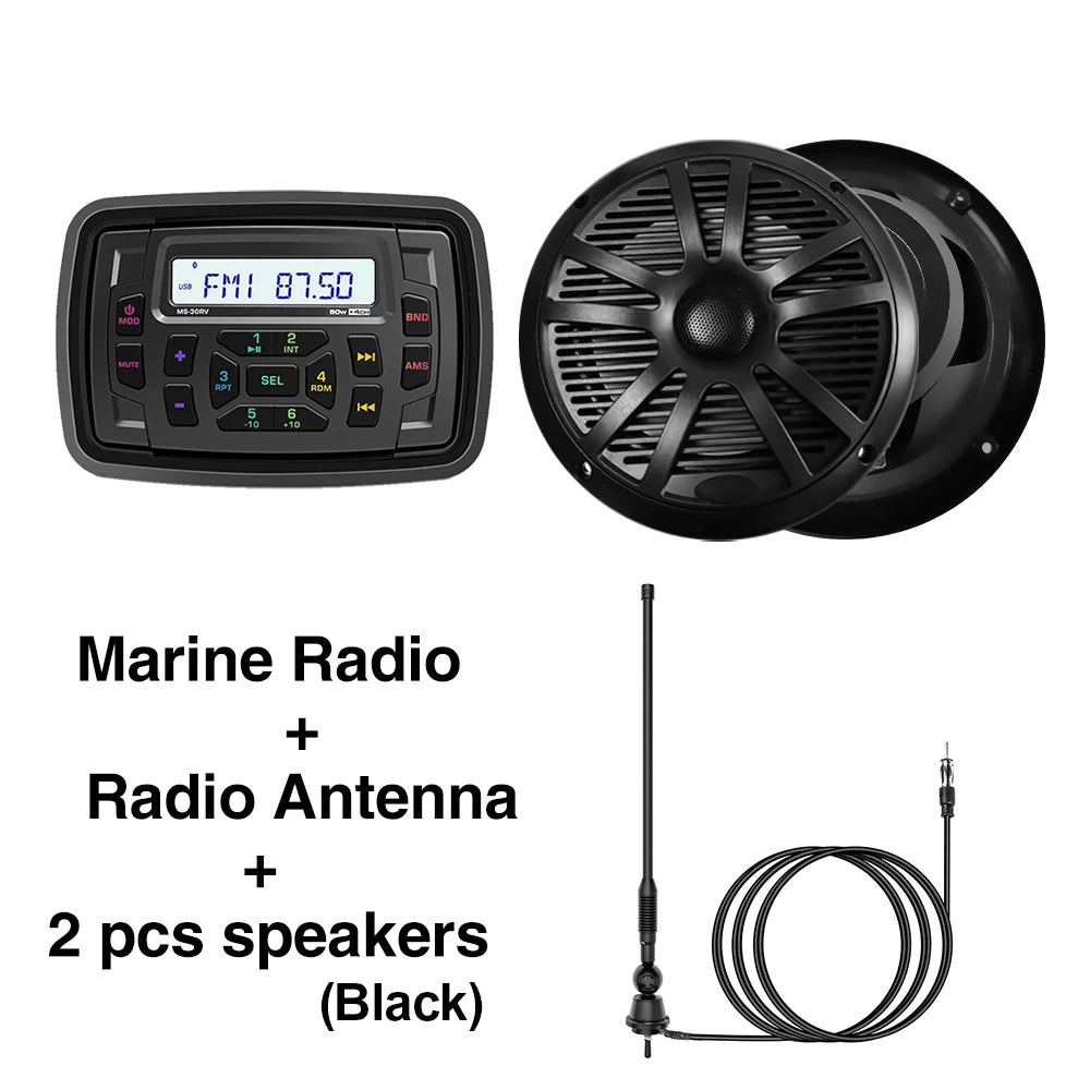 MS-30RV-1 RV Marine Stereo &ndash; Bluetooth IPX5 Waterproof Radio Black Ant