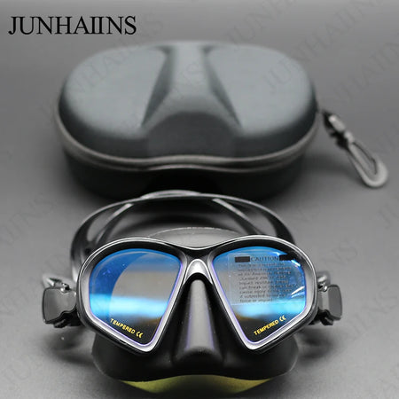 JUNHAIINS Tempered Glass Freediving Mask with Foldable Snorkel &amp; Camera Mount
