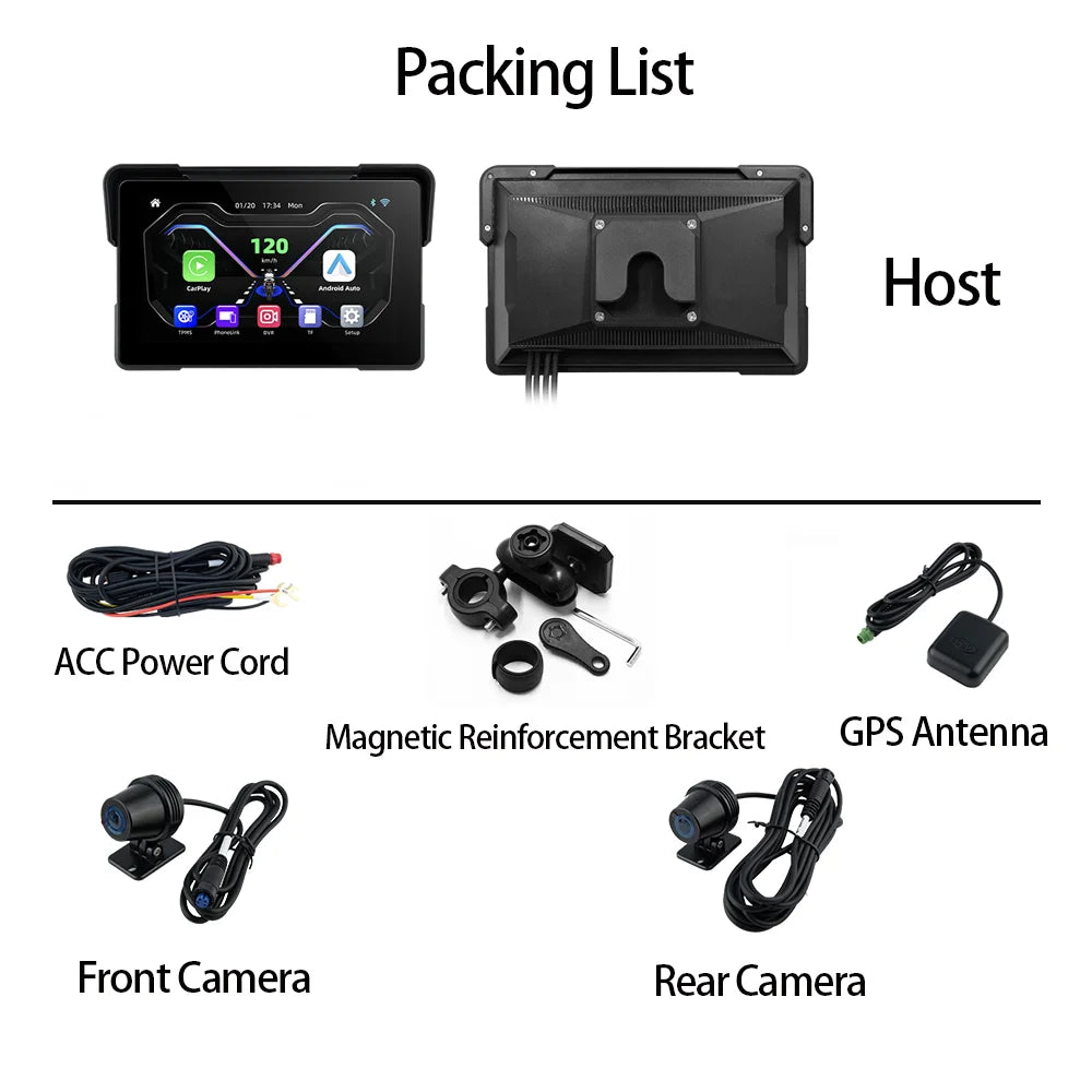 Peocke 7 Inch Motorcycle Carplay Display &ndash; Wireless GPS Navigation with IPX7 Waterproof Design 1pcs with DVR / None