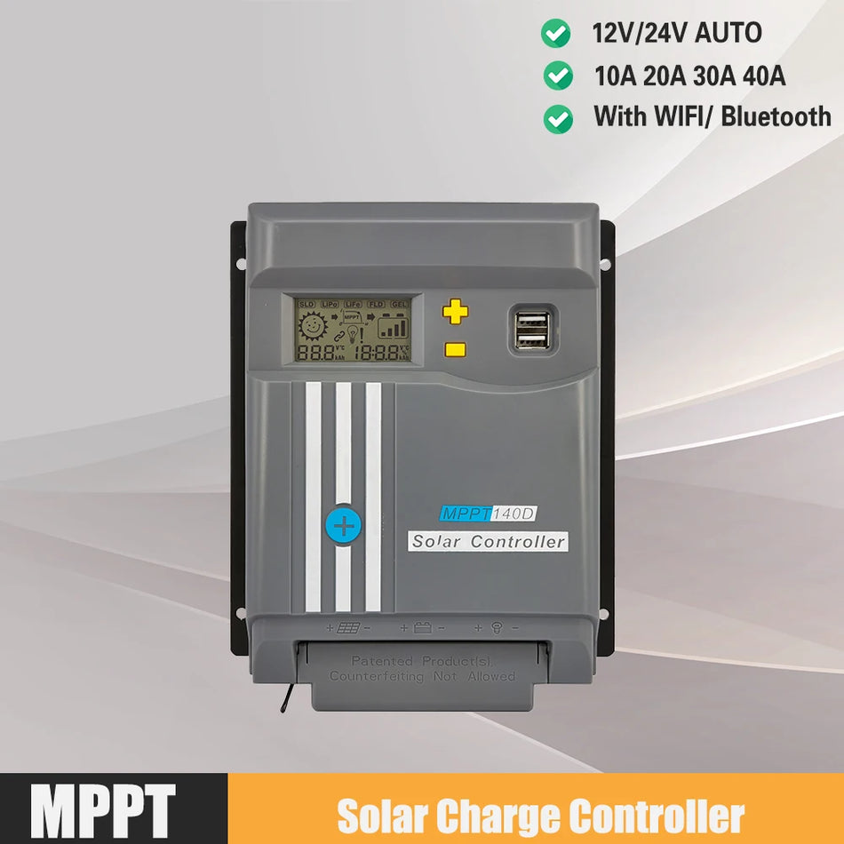 MPPT Solar Charge Controller 10A 20A 30A 40A WiFi 12 24V LCD