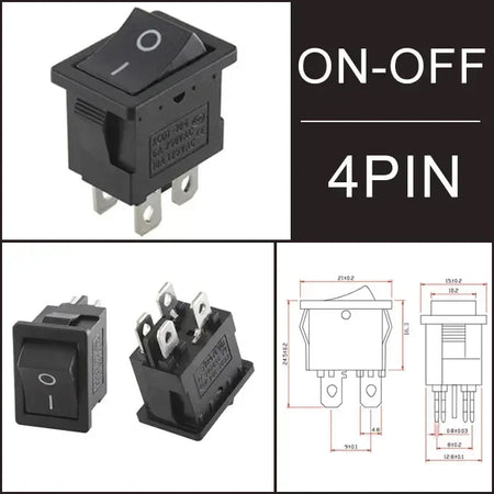 10/30/100 Pcs KCD1 Snap - in Boat Rocker Switch - SPST ON - OFF, 2/3/4 Pin, 250V 6A (AC) / 125V 10A, 2P Toggle Power Snap Switch Black 4Pin / 300 PCS