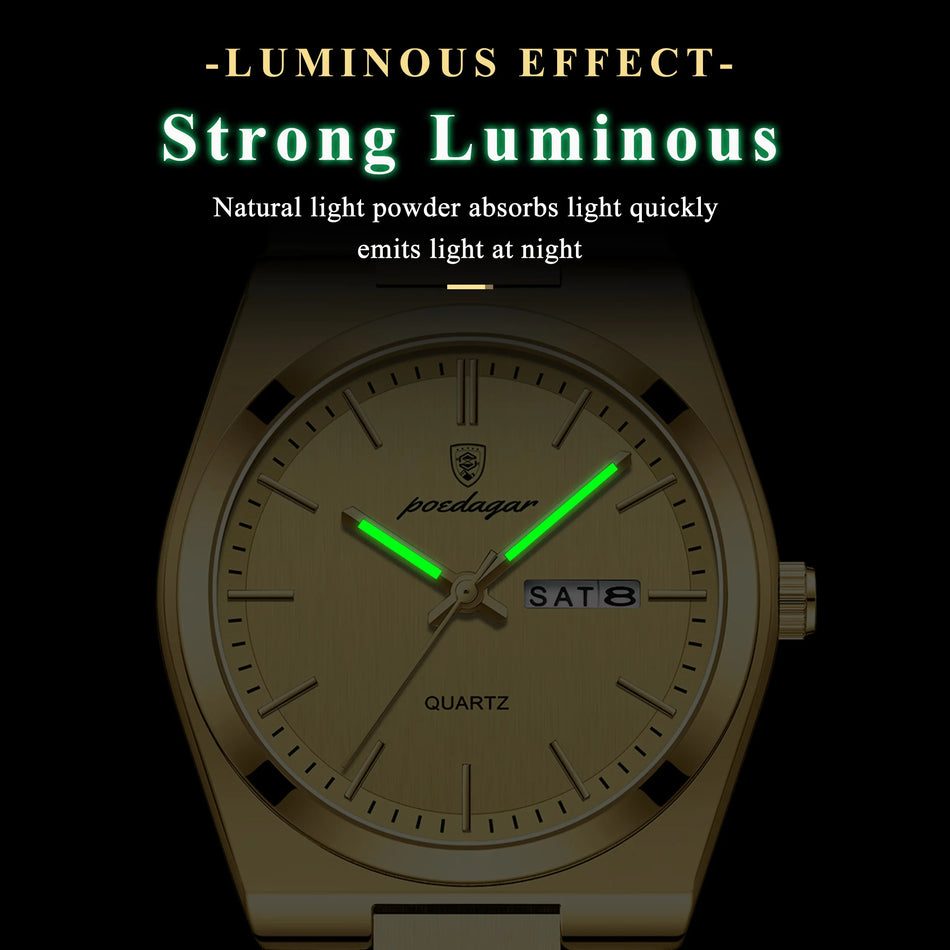 RVS Herenhorloge Met Datum en Dag, Luminous Wijzerplaat, Waterbestendig