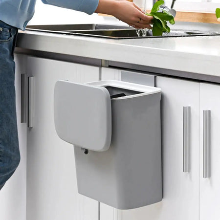 9L Kitchen Sliding Lid Trash Can Gray White &ndash; Space Saver