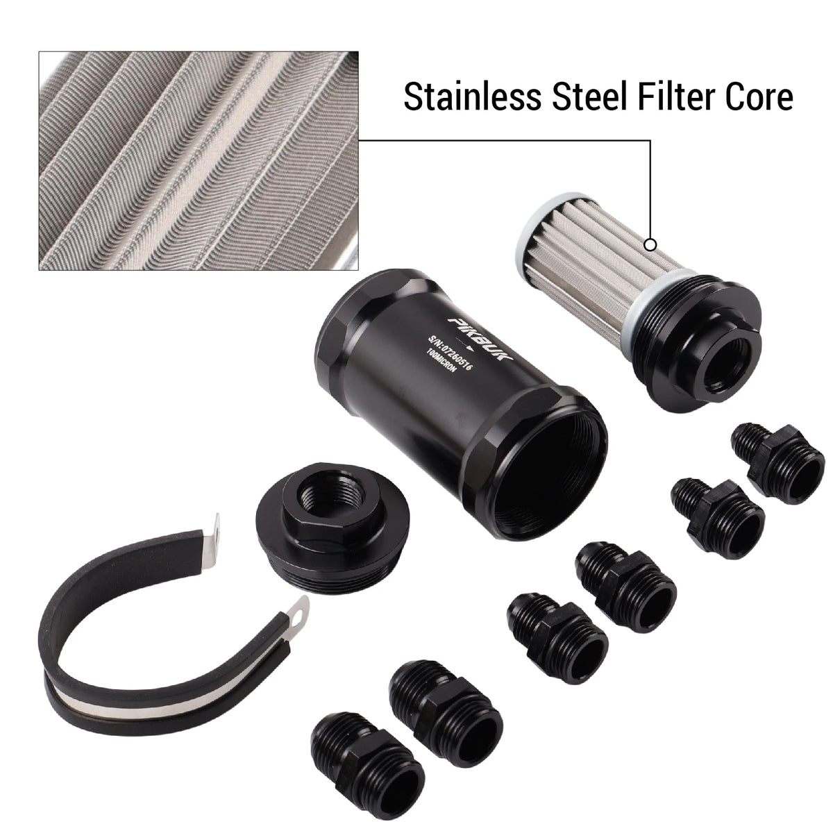 Inline Fuel Filter An6 An8 An10 For E85 100 Micron Stainless Steel Element by InterCyprus Trading Ltd