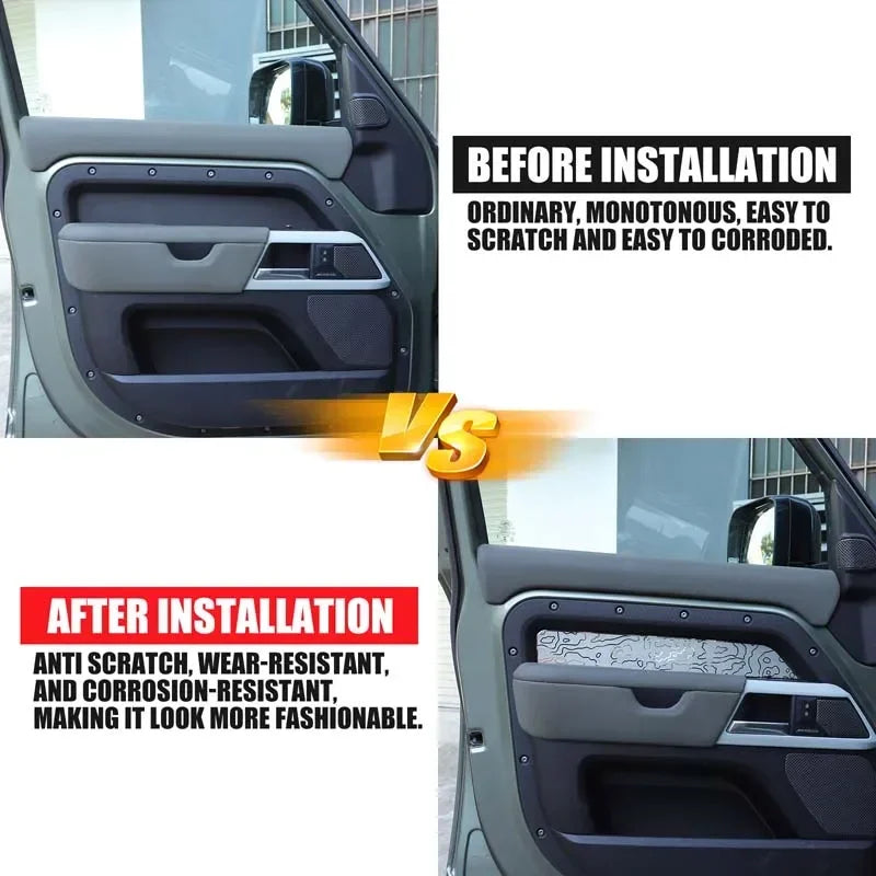 Rostfritt stål Defender 110 130 interiör dörrpanel klistermärke