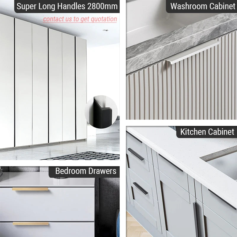 Скрытые длинные алюминиевые ручки для шкафов черные KAK