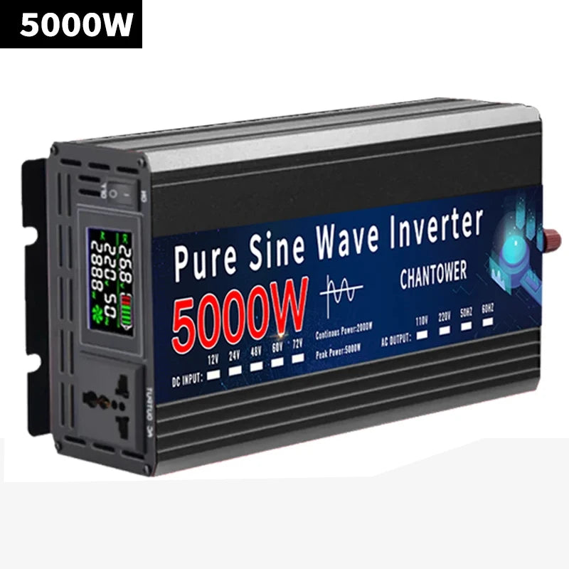 CHANTOWER Pure Sine Wave Inverter - 12V/24V DC to AC, 2000W-5000W 1000W / Universal / 24V|110V 60HZ