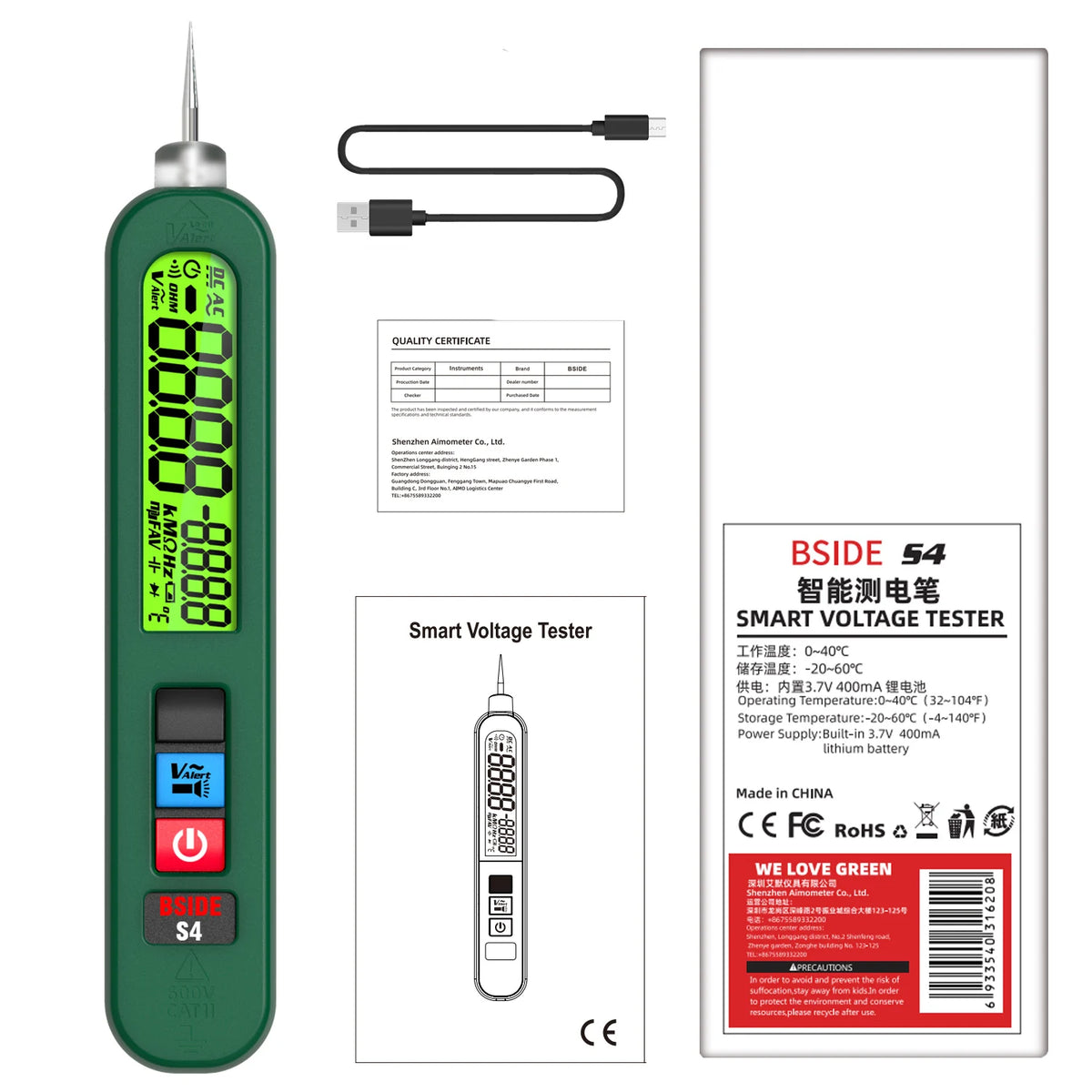 Tk Hot Bside S4 Voltage Tester Pen &ndash; Non Contact Voltage BSIDE S4 green / CHINA