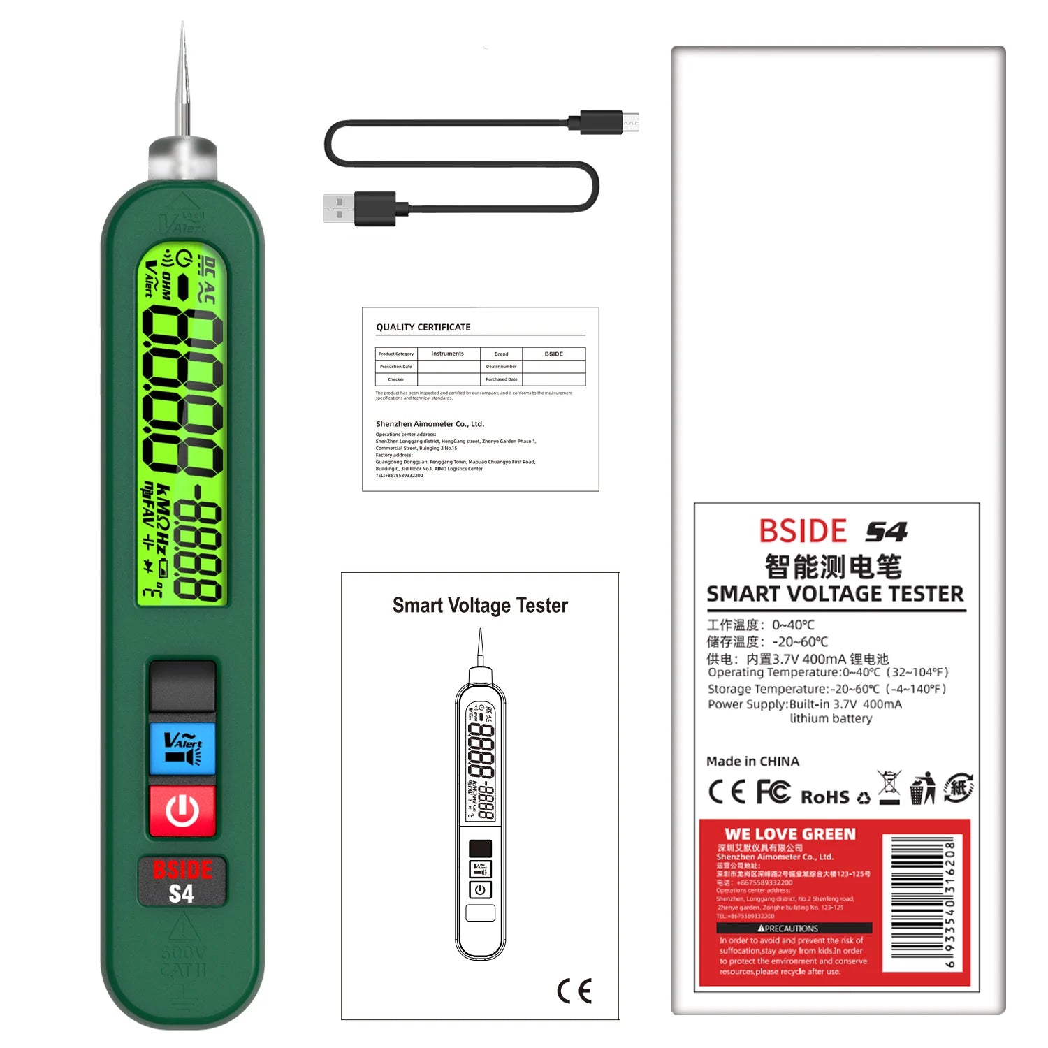 BSIDE Voltage Tester Pen 12V-300V &ndash; Non Contact Detection S4 USB Charging / CHINA