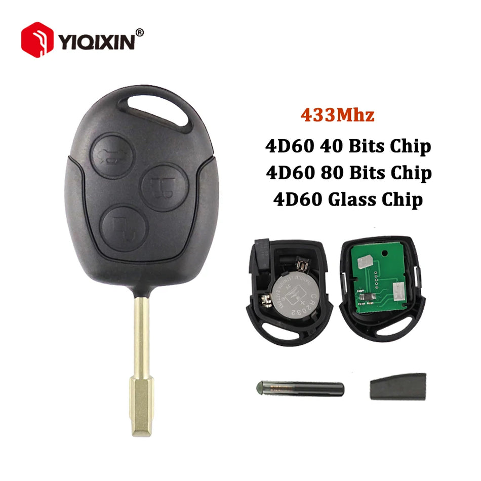 Kaukosäädinavain Ford Mondeolle, Focusille, Fusionille, Fiatalle ja Galaxylle, leikkaamaton 4D60 transponderi