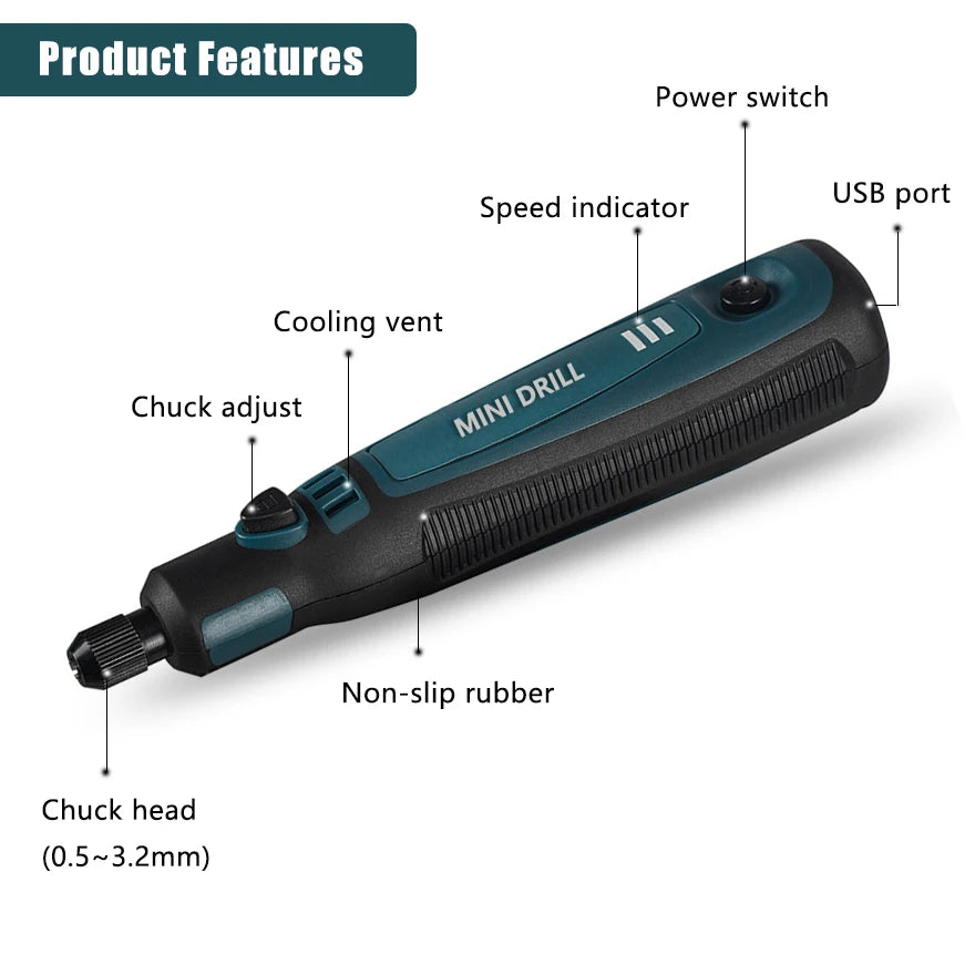 DONUMEH Cordless Mini Electric Engraver and Grinder with 3-Speed Control
