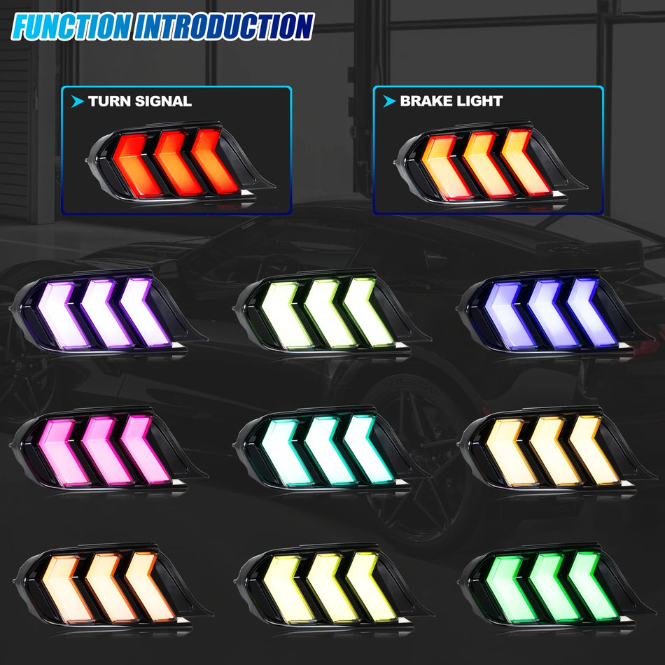 Ford Mustang 2015-2023 S550 GT Shelby LED RGB Tail Lights with Dynamic Animation