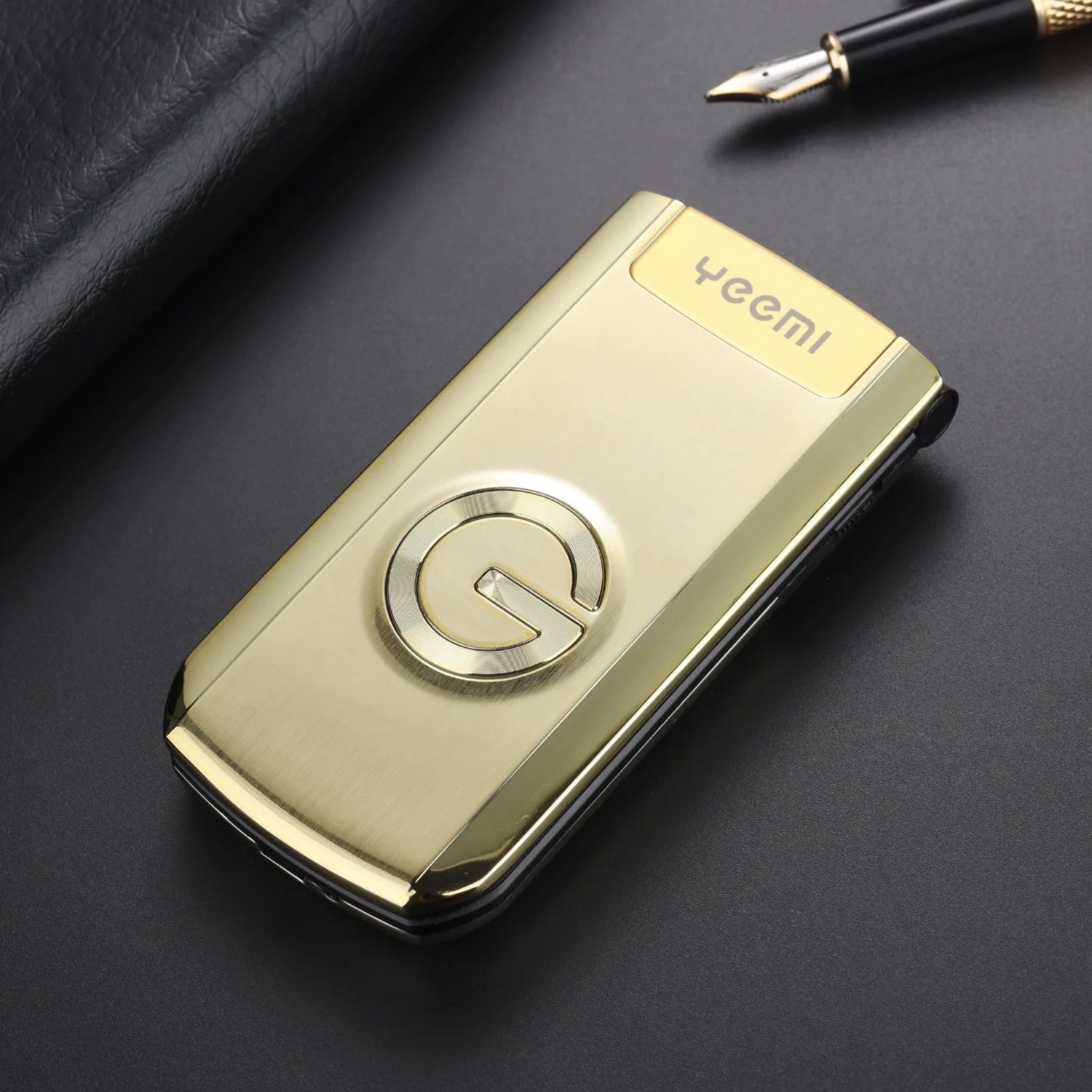 Metal Body Large Screen Flip Senior Phone &ndash; SOS Dial Gold / with 16G flash card