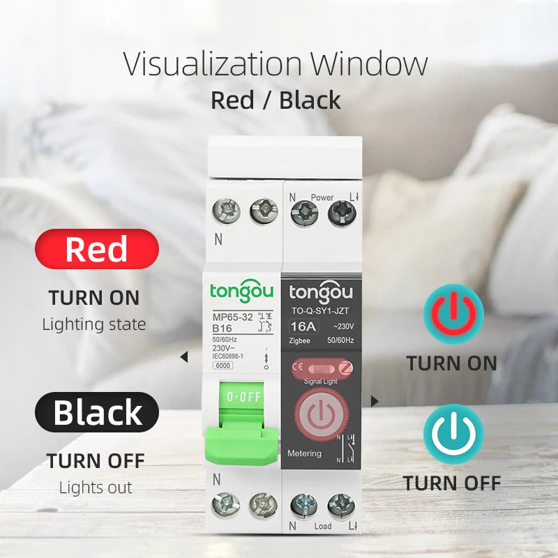 TONGOU TUYA Zigbee Smart Circuit Breaker with Metering, 16A/32A, Remote Control