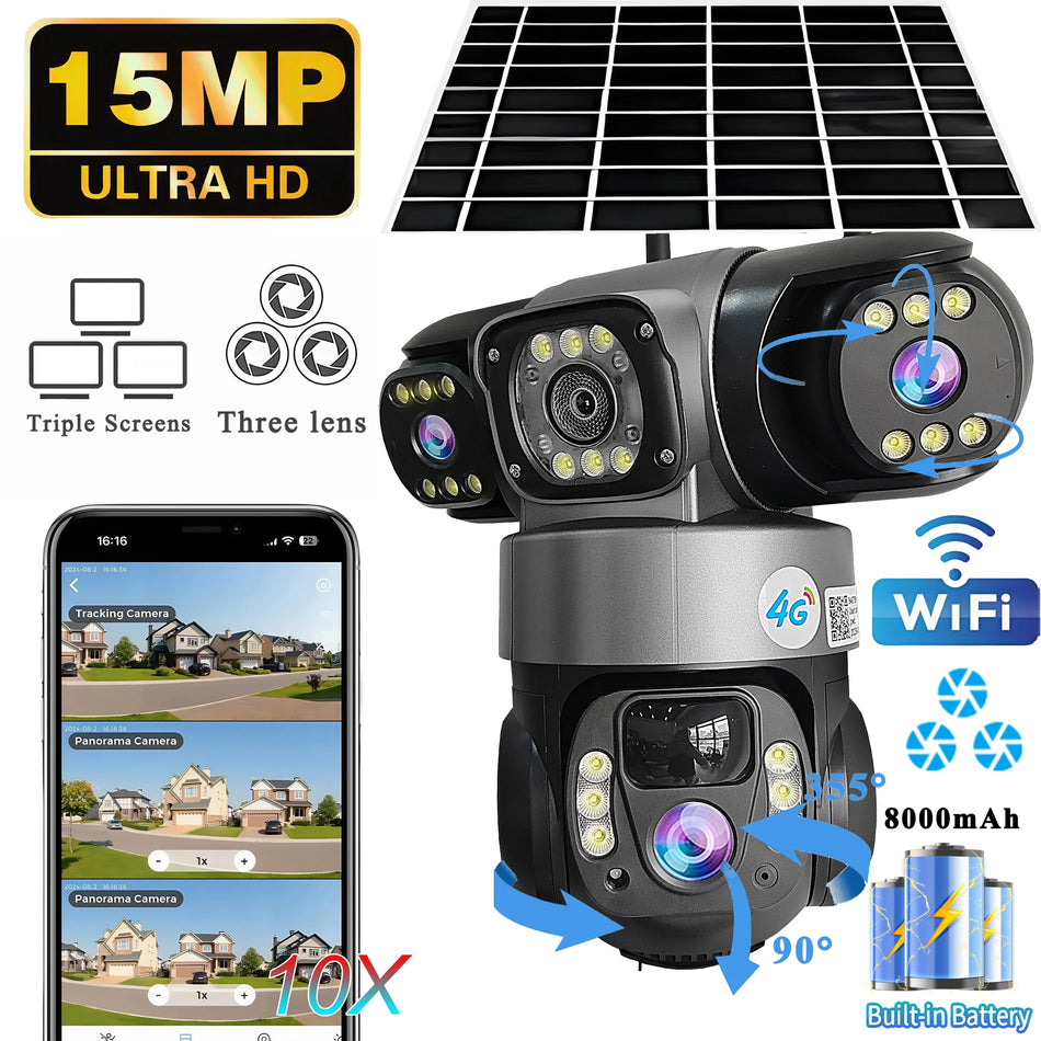 V380 PRO 3 Lens WiFi Solar Camera &ndash; HD Night Vision
