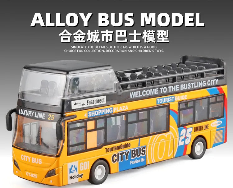 1: 32 Macau double decker light observation bus, light and music, return alloy car model, children's toy