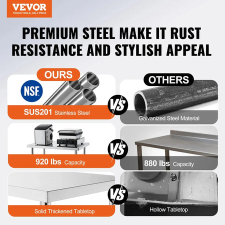 Heavy Duty Prep Table Stainless Steel With Adjustable Height