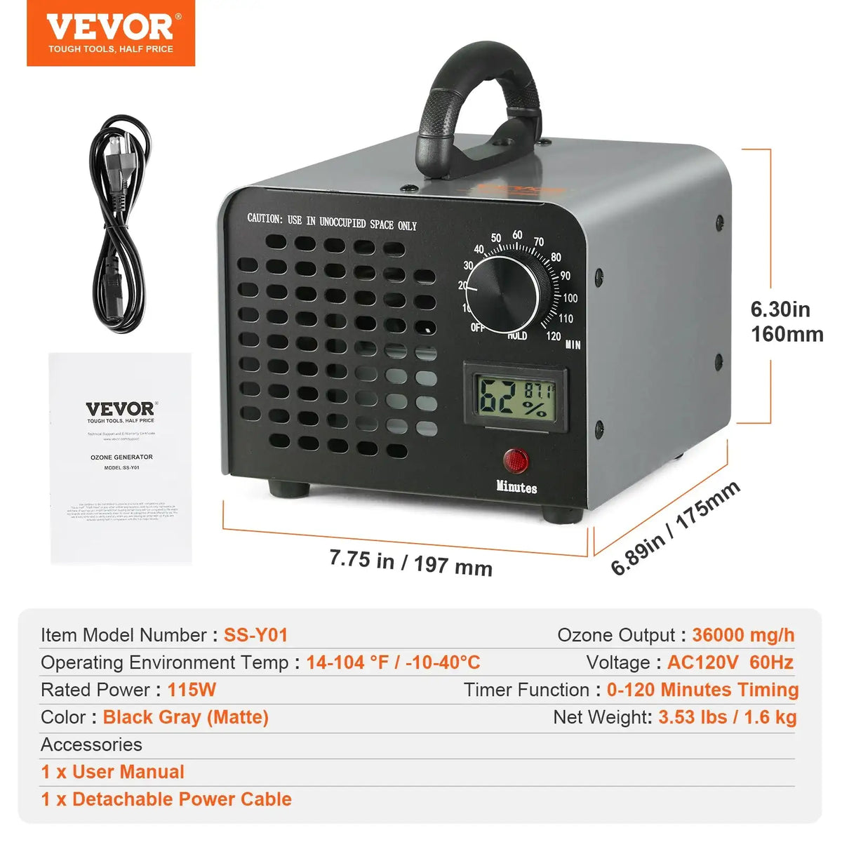 VEVOR Ozone Generator 12000 36000 24000 High Capacity 36000mg / United States