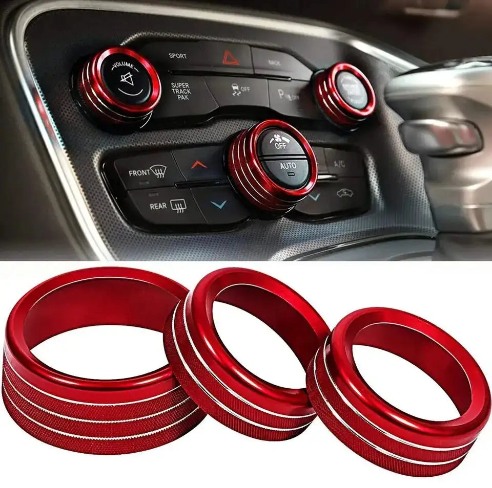 Dodge Challenger Radio Volume Knob Ring Cover Switch 3Pcs-Red