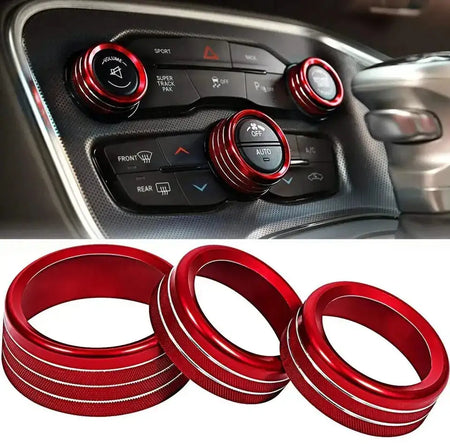 Dodge Challenger Radio Volume Knob Ring Cover Switch 3Pcs-Red