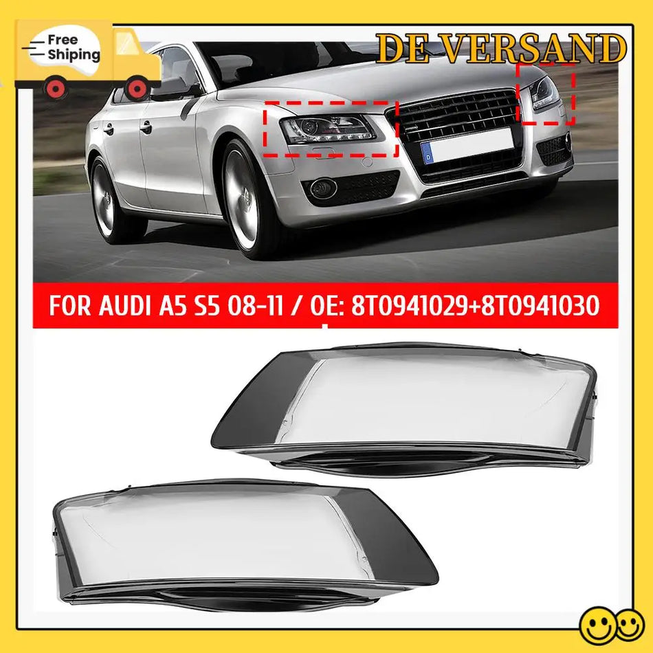 Scheinwerferlinsenabdeckungen für Audi A5 S5 2008-2011 Set von 2, Polycarbonat ABS-Konstruktion