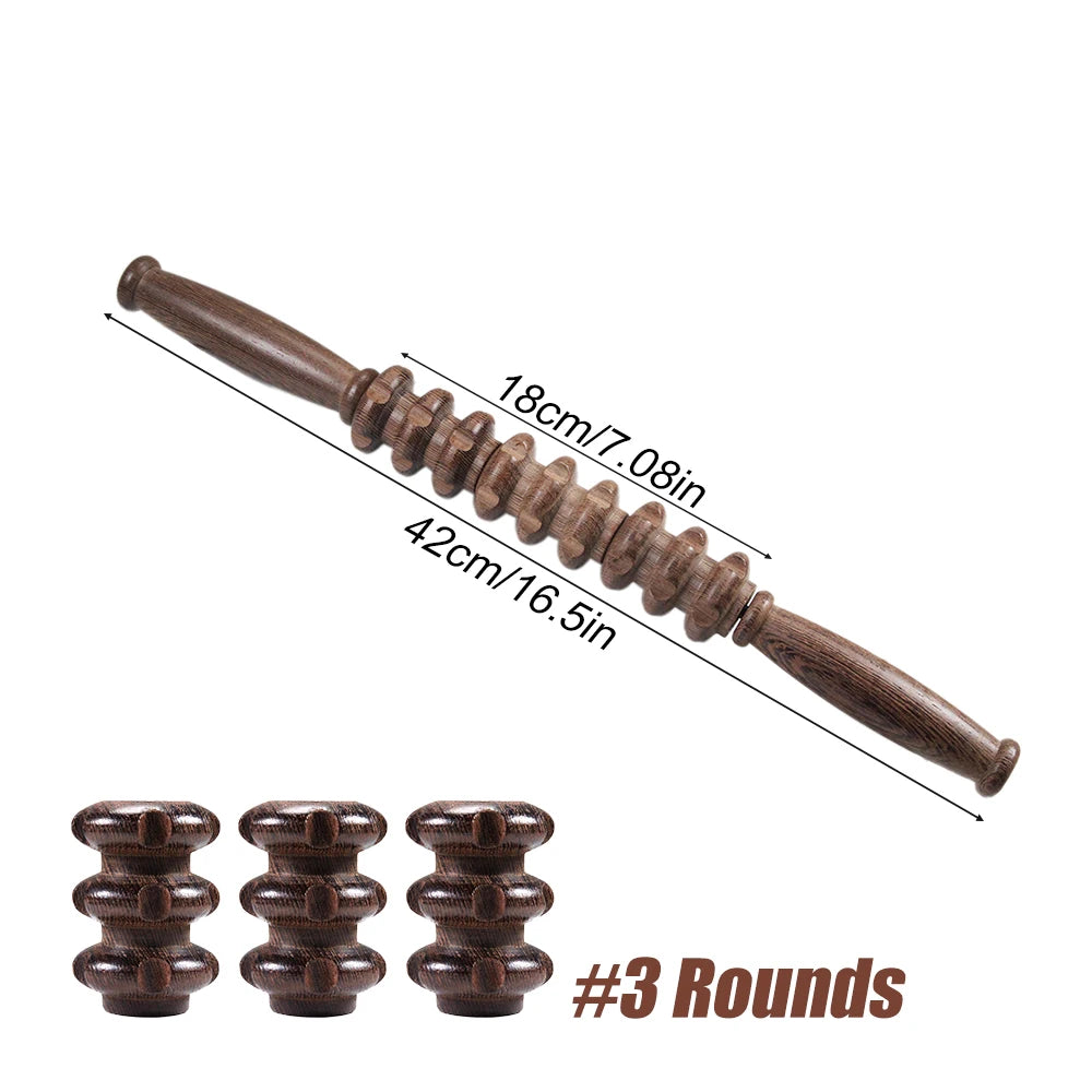 Wooden Exercise Roller Gua Sha &ndash; Handheld Muscle Massager for Sports Injuries 3 Rounds