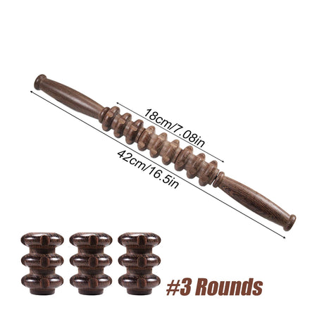 Wooden Exercise Roller Gua Sha &ndash; Handheld Muscle Massager for Sports Injuries 3 Rounds