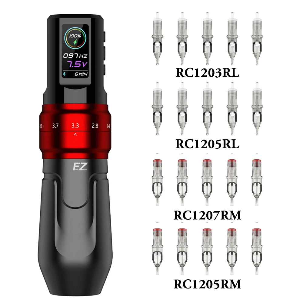 EZ P3 Pro Wireless Tattoo Machine Kit - Adjustable Stroke Matte Red