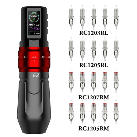 EZ P3 Pro Wireless Tattoo Machine Kit - Adjustable Stroke Matte Red
