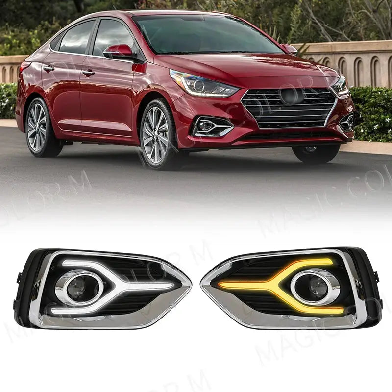 For Hyundai Accent 2018 2019 2020 DRL Daytime Running Light Fog Lamp Turn Signal Car Flashing LED For Cars Auto Light Headlights by InterCyprus Trading Ltd