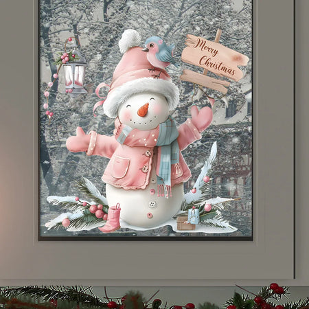 Pink Clothes Snowman Wall Sticker for Festive Home Decor