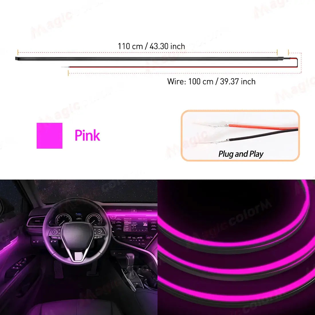 1.1M EL Wire Neon Ambient Light Car Interior Dashboard LED Decorative Lamp Universal DIY Flexible Hidden Cuttable Acrylic Strip by InterCyprus Trading Ltd