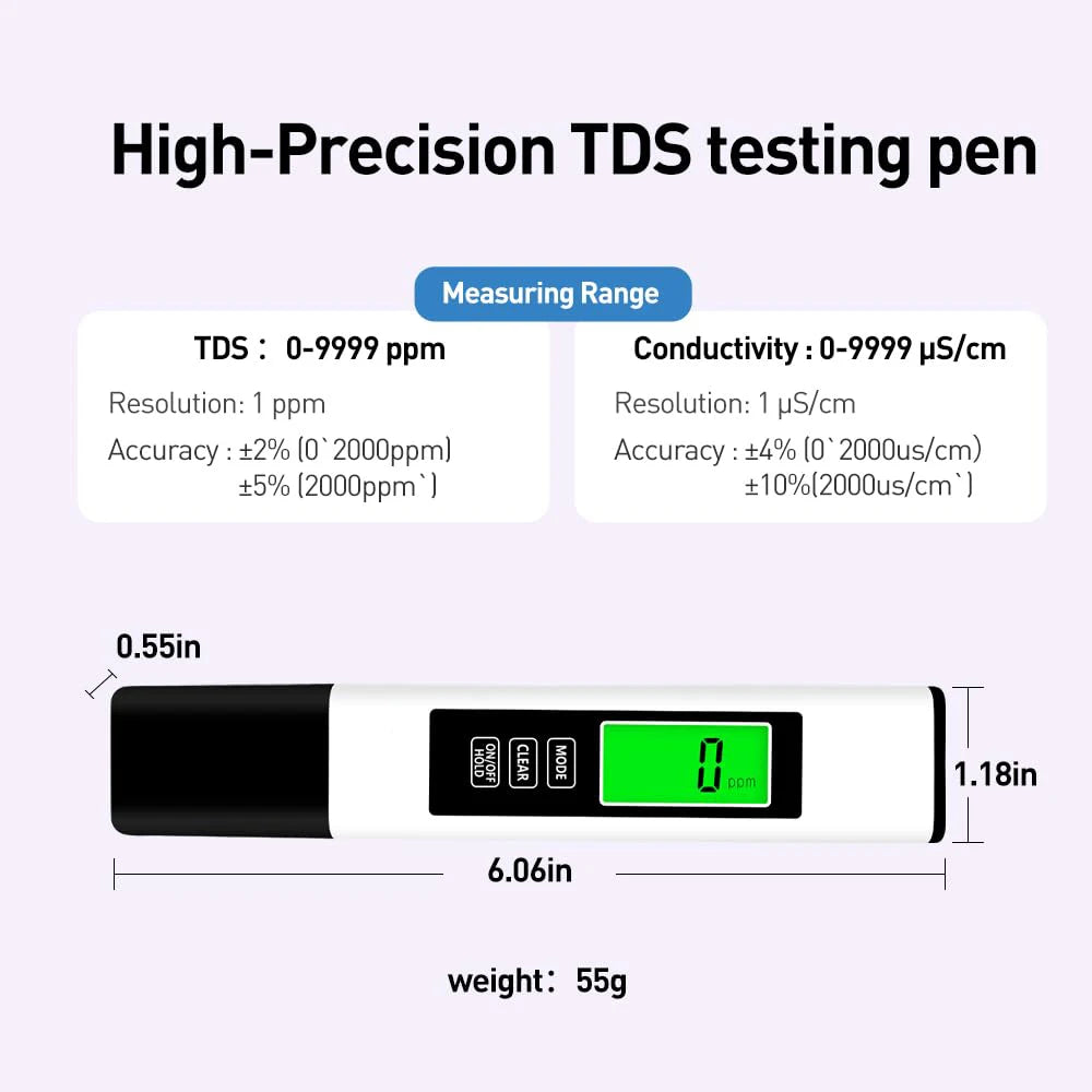 3 in 1 TDS Meter Digital Water Quality Tester for Tap, Pool, Hydroponics, and Aquarium