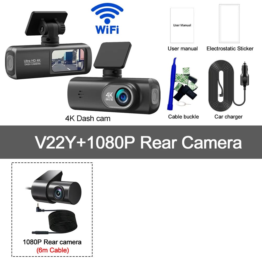 4K Dash Cam Front and Rear &ndash; Ultra HD Night Vision and WiFi Connectivity V22Y-6M RCC / 64G