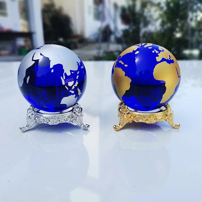 60mm Crystal Ball Blue World Globe Stand &ndash; Crystal Clarity