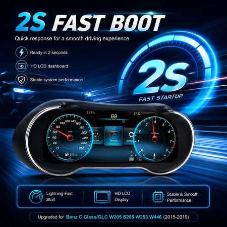 12.3 "LCD Digital Dashboard Cluster Wireless CarPlay Android Auto For Mercedes Benz C/GLC W205 S205 W253 2015-2020 With HDMI BT by InterCyprus Trading Ltd