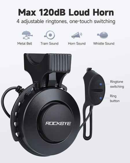 Rockbye Waterproof Adjustable Loud Horn for Bicycles and Scooters